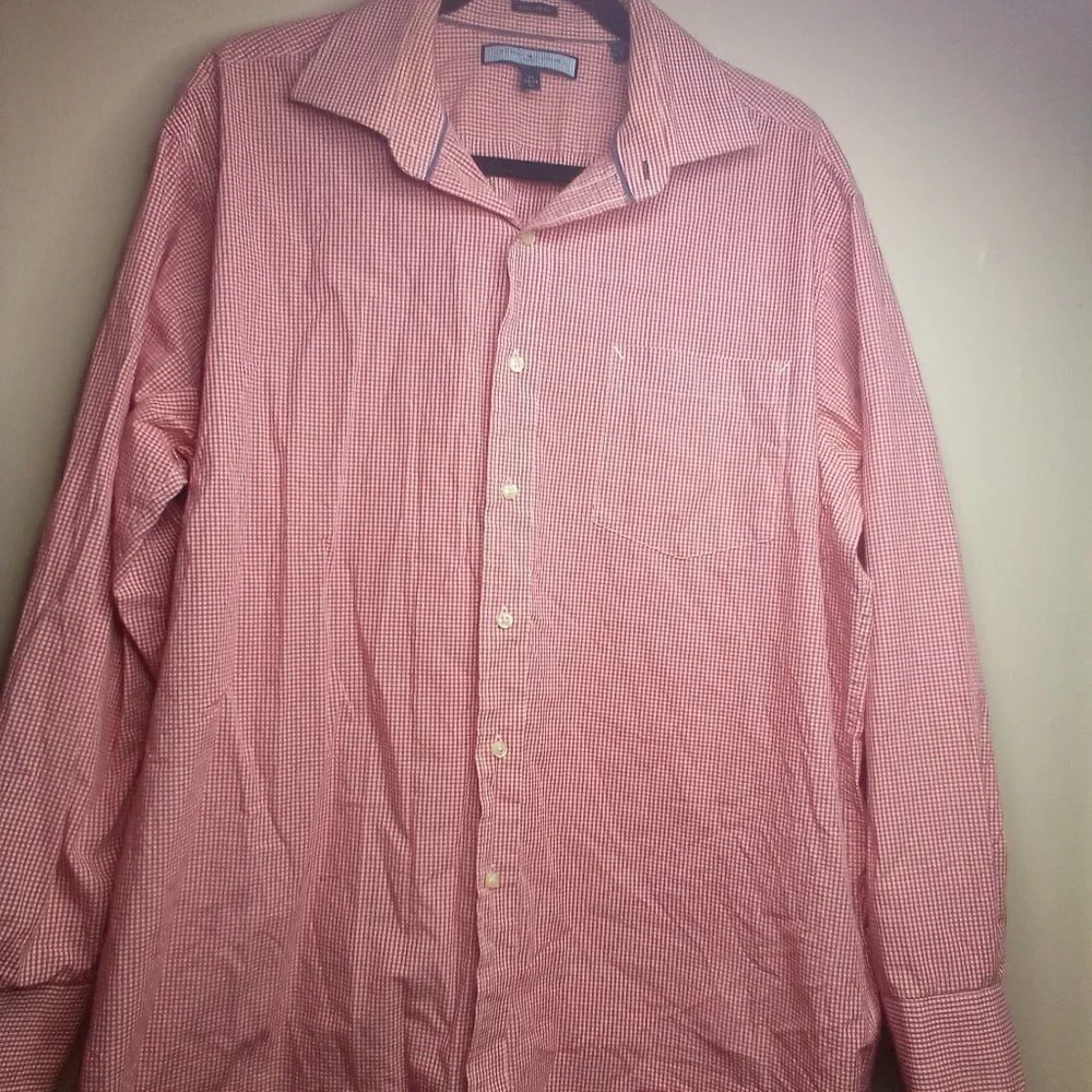 Tommy Hilfiger Button Up Shirt 17 34-35 XL Long Sleeve Gingham Plaid Red White